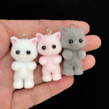 彩色植绒小猫动物饰品配件DIY可爱3D毛绒猫耳饰项链钥匙扣挂件