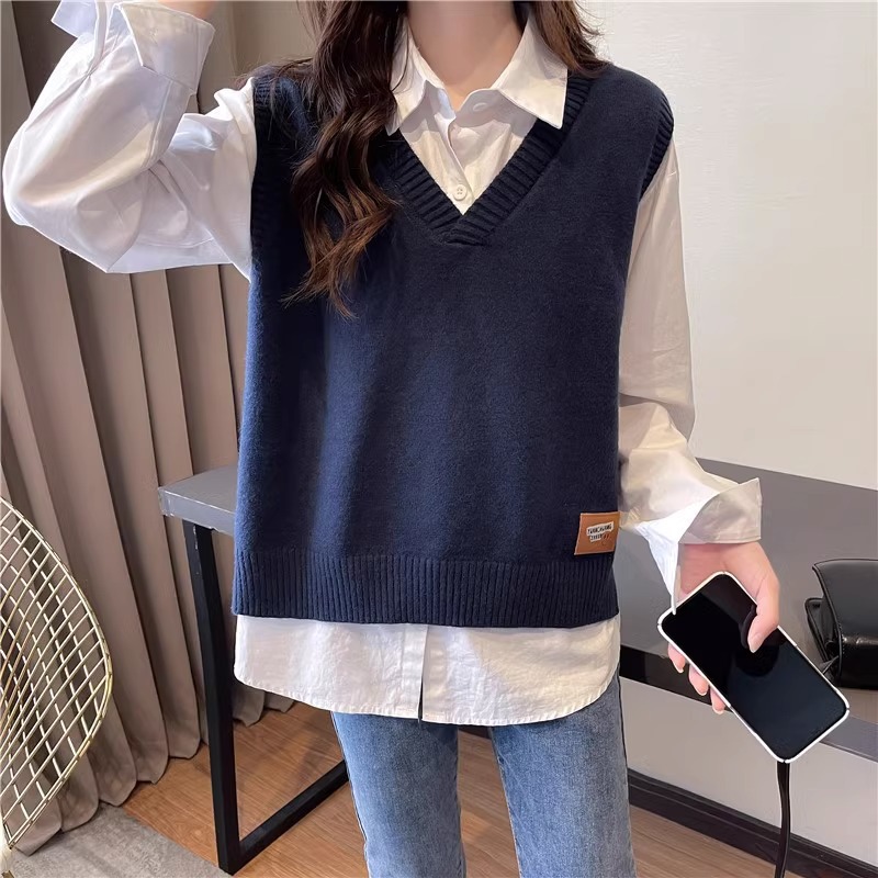 Chaleco de las mujeres de primavera y otoño 2023 nuevo suéter con cuello en V chaleco suéter interior suelto exterior delgado superior Otoño e Invierno image 8