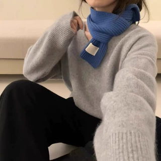 韩系软糯时尚糖果色V领针织内搭女秋冬宽松慵懒毛衣套头上衣打底