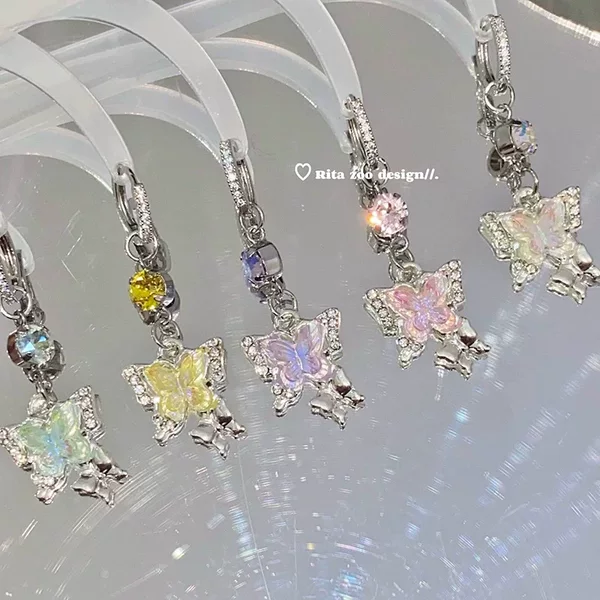 [Rita Zoo] Hua Zi Smart Butterfly Spring and Summer y2k Sweet Cool Spice Girls Exaggerated Diamond Earrings Earrings Earrings Earrings
