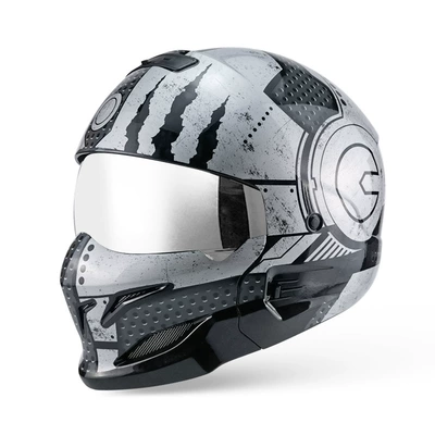 Motosiklet kaskı (dəbilqə) — Electric Vehicles, and Retro Helmets - silver-and-black-mecha-silver-plated-m53-54cm