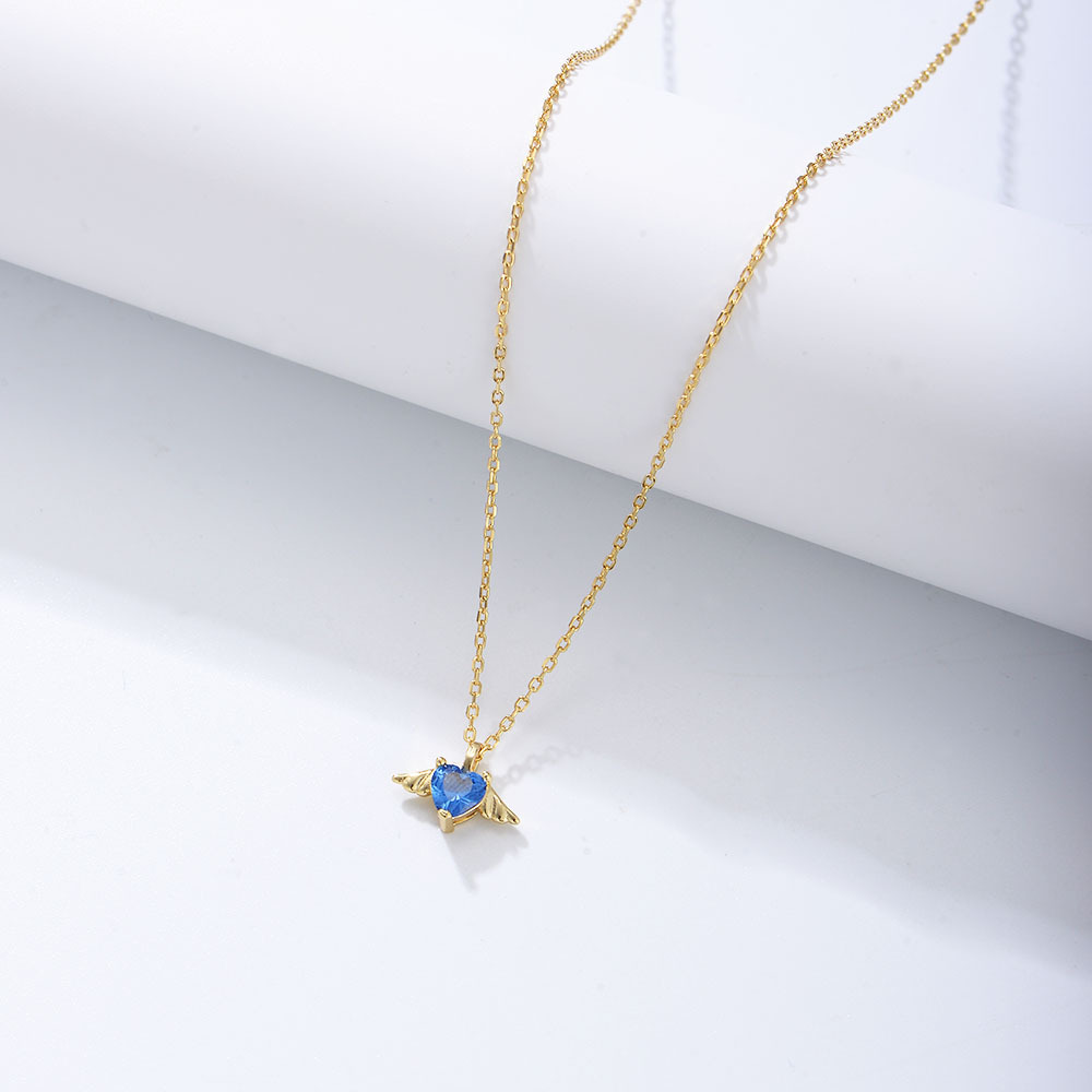 S925 plata Ángel alas collar niña rojo Joker nicho diseño alas corazón ZIRCON colgante clavícula cadena