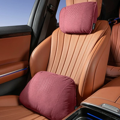 Headrest | Suitable for Maybach, Mercedes-Benz, Toyota - s-style-suede-volcano-red-headrest-lumbar-support-set