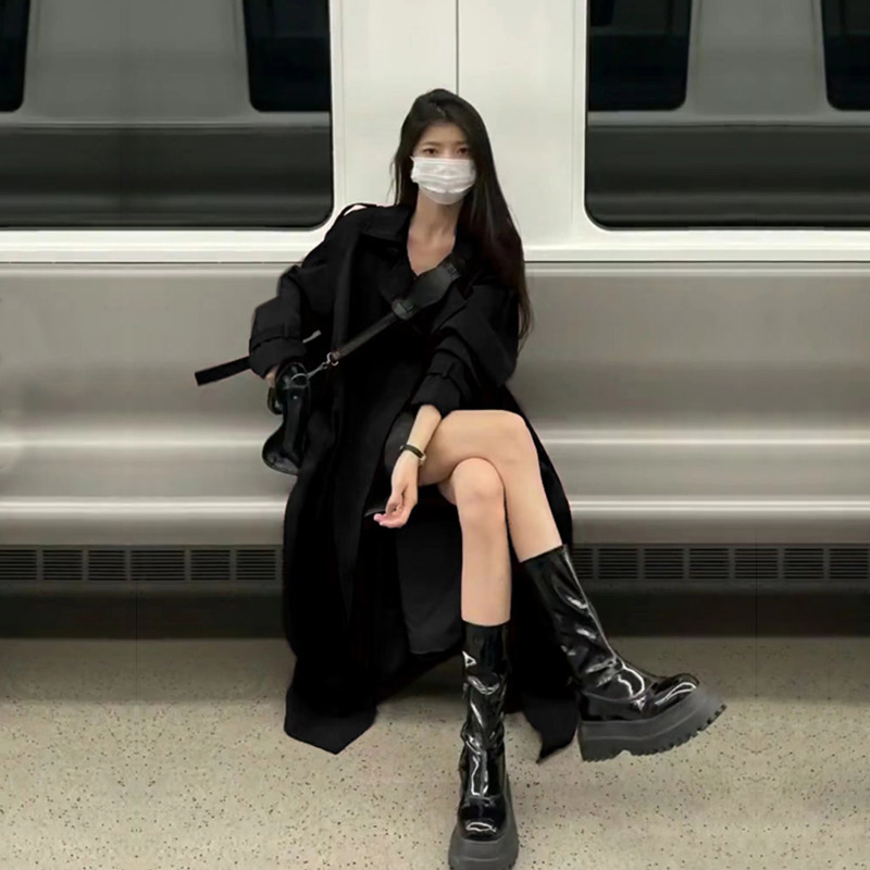 韩版高个子女款英伦加长版风衣外套女2025春秋高级感超长款大衣|undefined