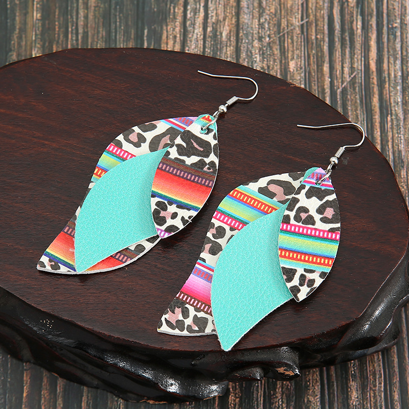 New Multi-layer S-shaped Colorful Leopard Print Leather Earrings display picture 4