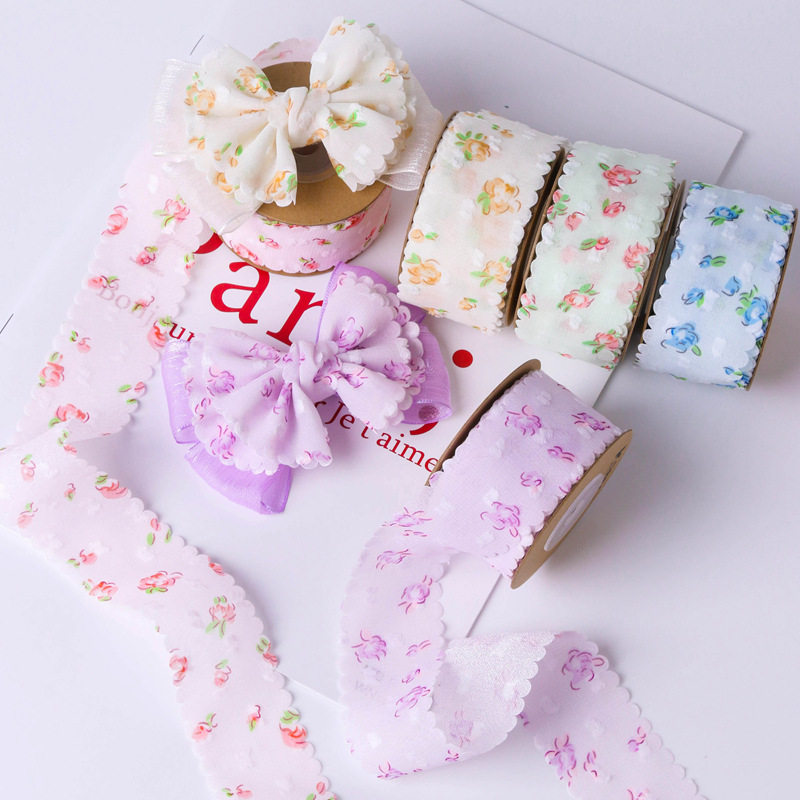 Lace double layer bean dots floral snow yarn ribbon flowers gift cake bow diy hair accessories material ribbon