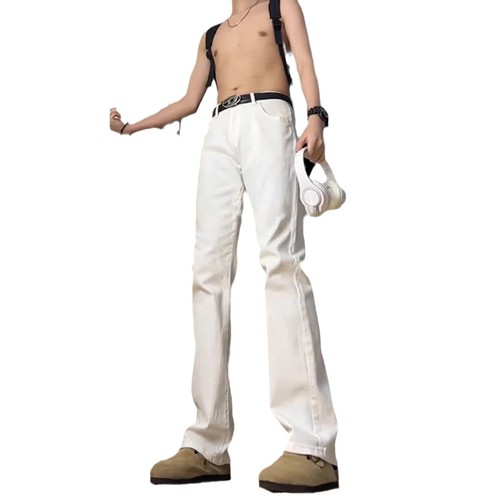 White jeans for men, American style, crotch knife, slightly tapered pants, autumn, high-waisted, slimming, height-enhancing, straight-leg, versatile