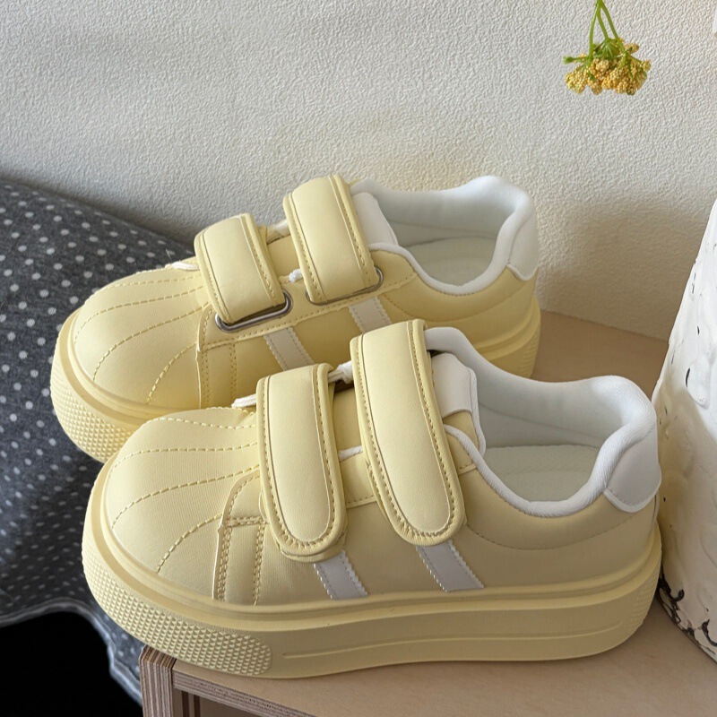 Cream-Colored Two-Stripe Shell-Toe Loafers for Women, Dopamine Cute Versatile Sneakers with Hidden Height Increase, Thick-Soled Breathable Shoes Cream-Colored Two-Stripe Shell-Toe Loafers for Women, Dopamine Cute Versatile Sneakers with Hidden Height Increase, Thick-Soled Breathable Shoes