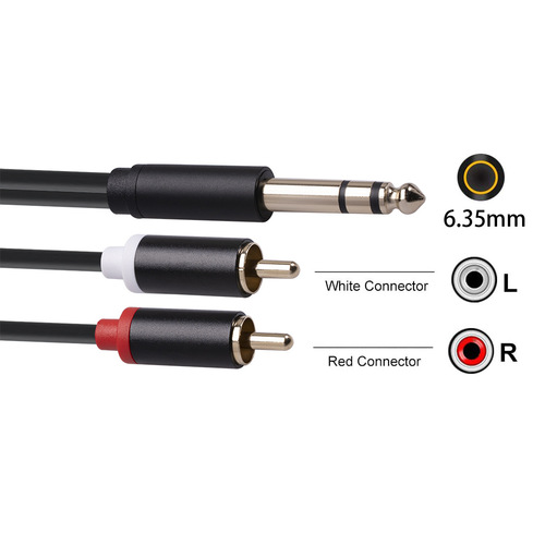 Full copper high fidelity 6.35mm plug to dual RCA male audio cable 6.5 to dual phono Y-splitter adapter