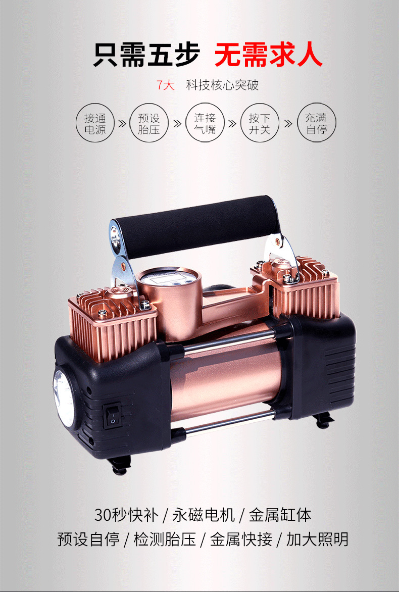Car-Mounted Air Pump, Portable Car Dual-Cylinder High-Pressure Tire Inflator, Dual-Use for Home and Car, Electric Car Air Pump