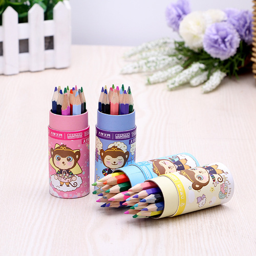 Children's Bucket of 12-Color and 24-Color Cartoon Pencils, Painting Pens, Color Pencils for Wholesale