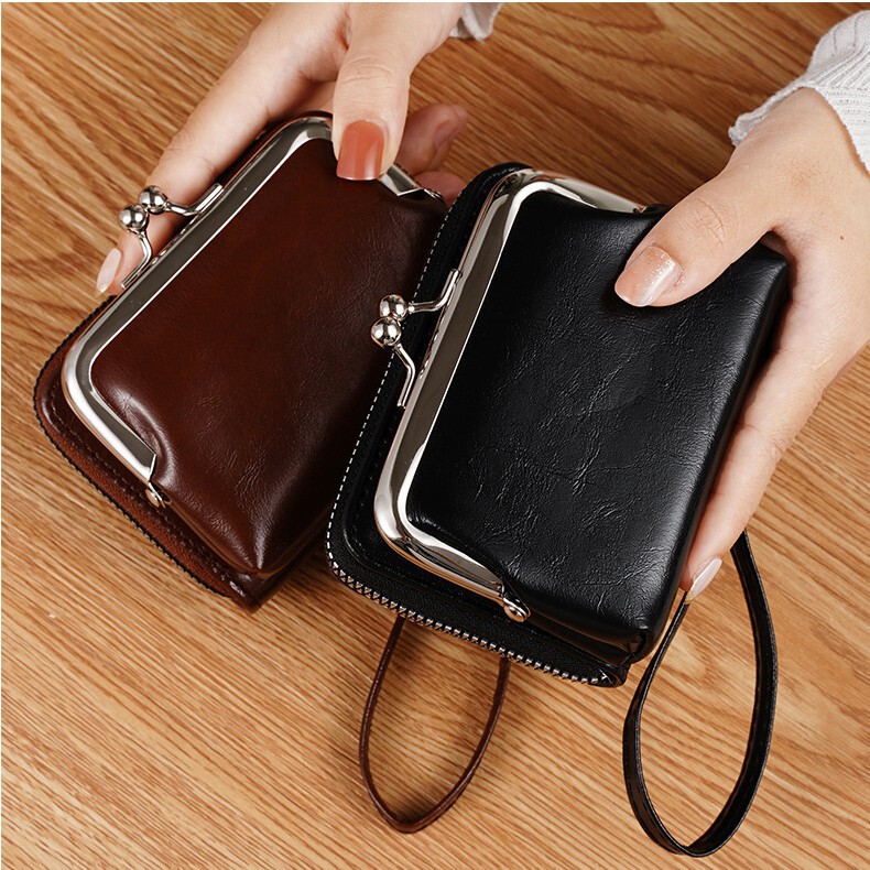 Cross-Border New Wallet Women's Fashion Wrist Strap Short Coin Purse Large Capacity Clip Bag Multi-Card Slot Card Holder Wallet