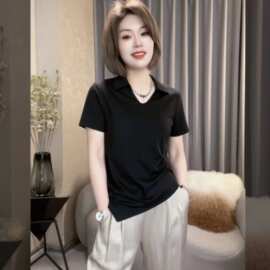 2026新款春夏季洋气显瘦U领polo衫高级翻领短袖T恤女上衣