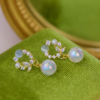 Earrings, zirconium from pearl, french style, light luxury style, cat's eye, high-quality style, bright catchy style