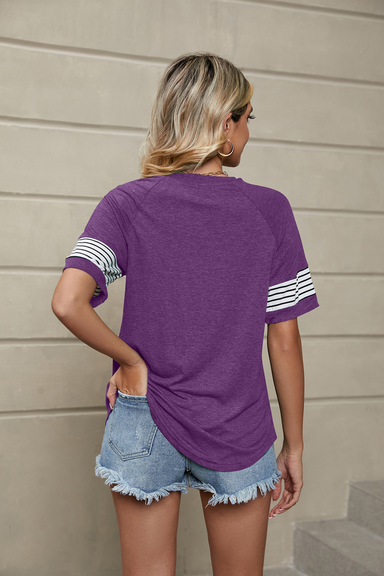 2023 European And American Cross-Border Foreign Trade Summer New Striped Patchwork Loose Round Neck Short Sleeve_ecoleips.com
