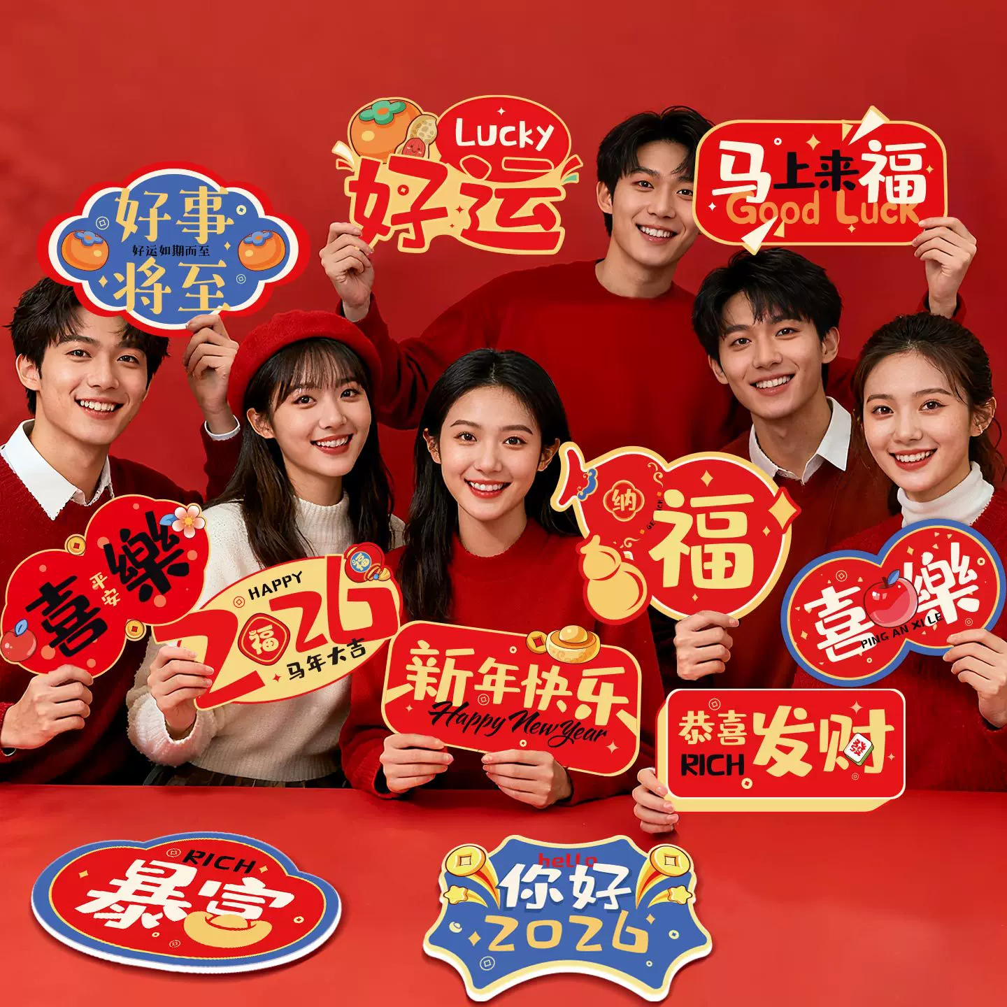 2026马年手举牌装饰品手持kt板拍照道具元旦春节公司年会氛围布置