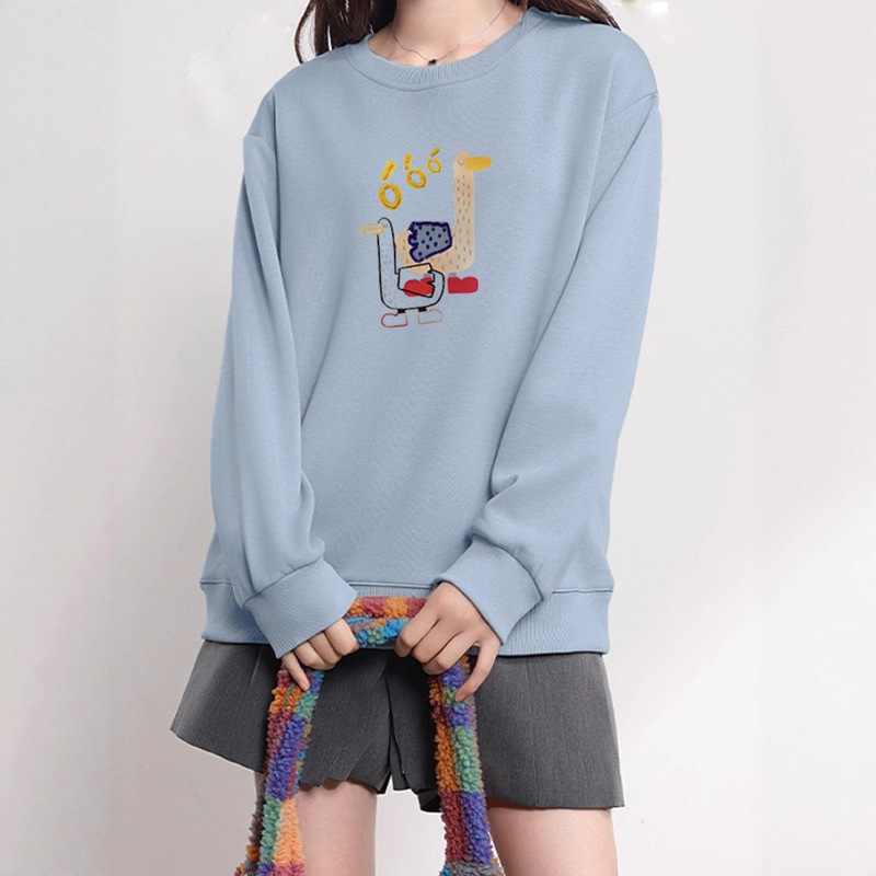 Autumn and Winter New Style Cartoon Cute Duck Print Design Fun Age-Reducing Casual Loose Sweatshirt Long-Sleeved Top for Women