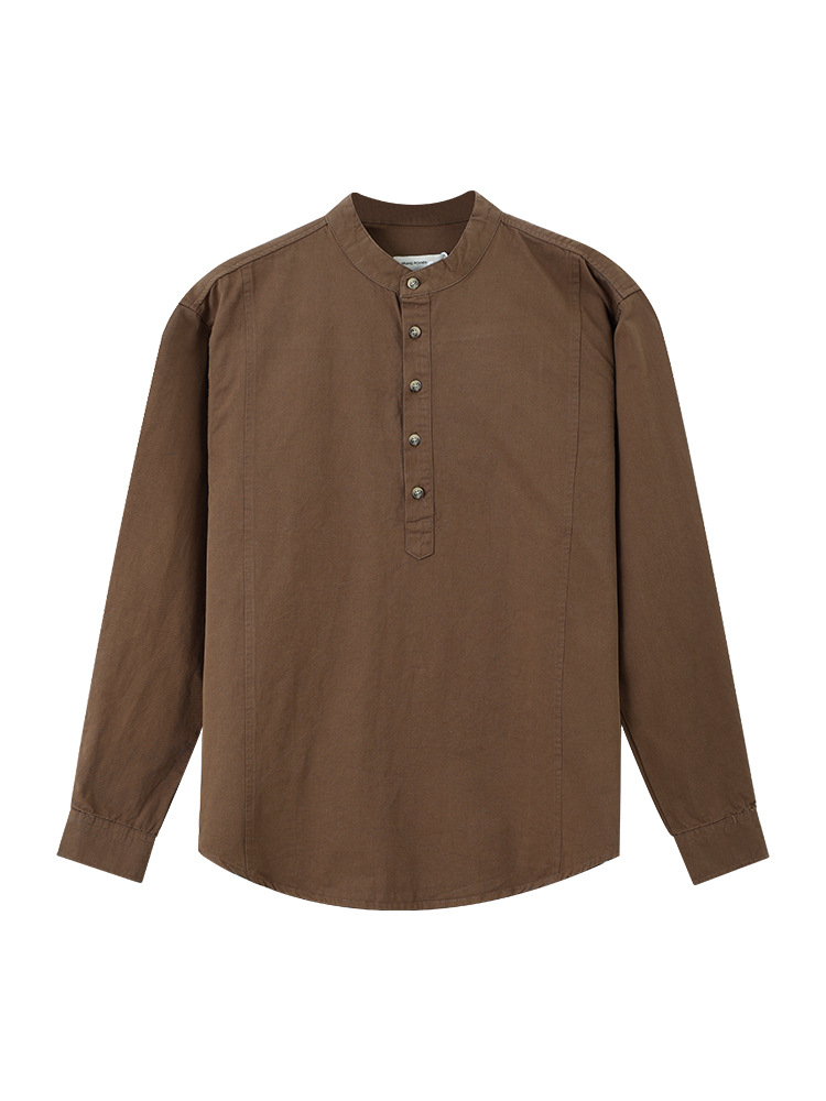 Nueva camisa de algodón chino de alta calidad Waffle Henry cuello camiseta de manga larga camiseta de hombre camiseta de base casual