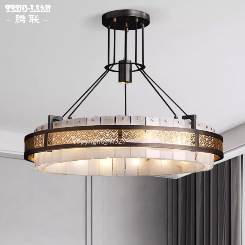 新中式全铜云石吊灯设计师轻奢别墅客厅灯大气餐厅卧室酒店工程灯