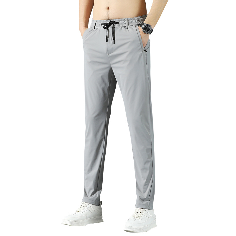 Summer Thin Stretch Ice Silk Casual Pants Men's Summer Thin Pants Slim-fit Straight Loose Quick-drying Sports Trendy Trousers