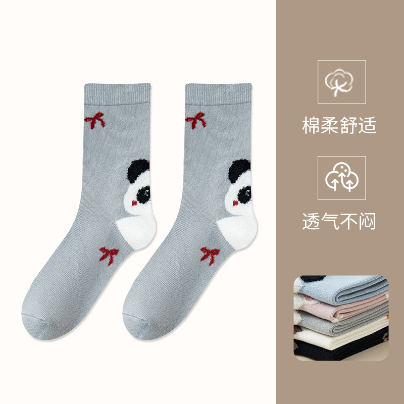 25年秋冬新款卡通动物袜子女可爱日系小熊堆堆袜纯棉无骨中筒袜子|undefined