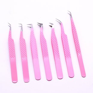 Factory supply pink embossed fiber head tweezers fiber tips High Precision thread grafting eyelash tweezers