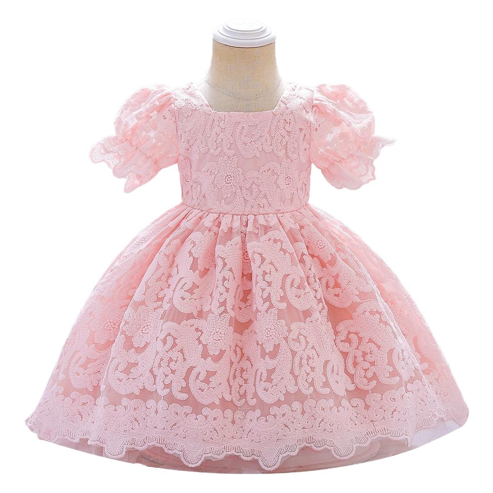 Vestido de un año vestido de niña de encaje de manga de soplo vestido de gasa mullida bebé de la boda vestido de niña de flores vestido de princesa