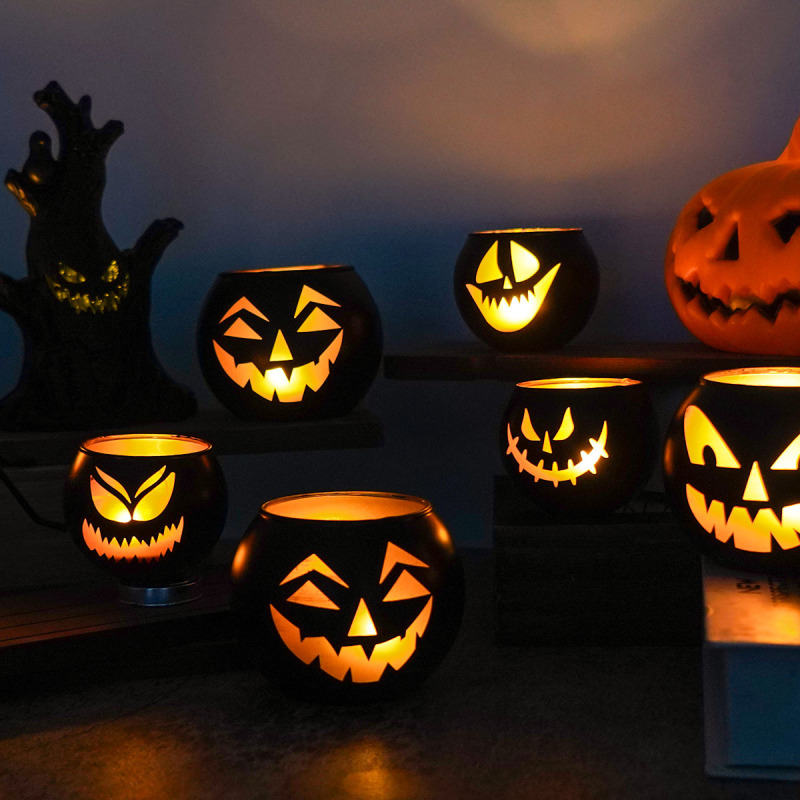 国境を越えた新しいハロウィーンの面白いカボチャのガラスキャンドルホルダーフェスティバル雰囲気の装飾小道具装飾装飾品|undefined