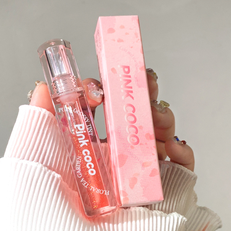 Pink coco watery sweet ice transparent lip gloss transparent lip gloss stacking moisturizing plump lip base lipstick