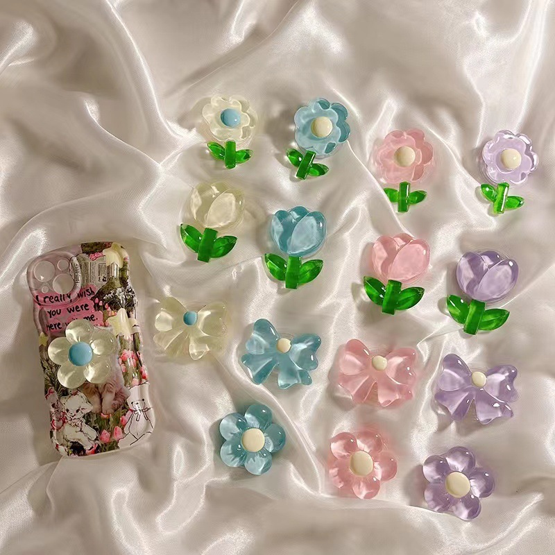 Simple Transparent Candy Color Flower Bow Mobile Phone Air Cushion Stand Summer Small Fresh Stretch Made in Flowers
