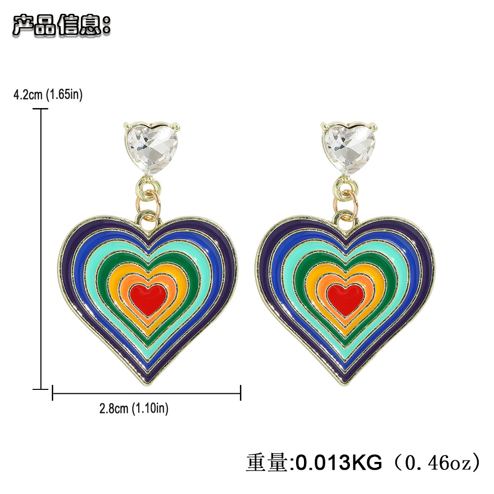 Großhandel Mode Mehrschichtige Tropfen Öl Farbe Pfirsich Herz Ohrringe display picture 1