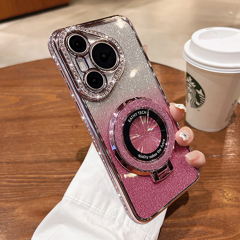 Suitable for Huawei pura70pro glitter bracket magnetic suction unlimited charging mobile phone soft case P60 all-inclusive P70 protective cover Suitable for Huawei pura70pro glitter bracket magnetic suction unlimited charging mobile phone soft case P60 all-inclusive P70 protective cover