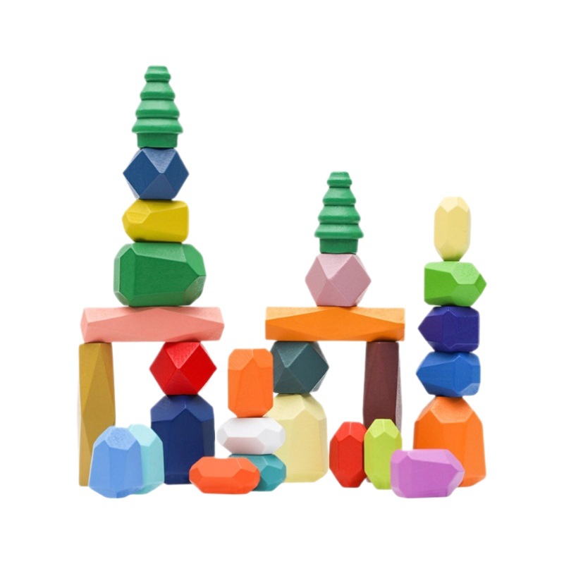 Los niños de madera de estilo nórdico colorido bloques de construcción de piedra color educativo cognición interacción padre-hijo decoración interior Juguetes