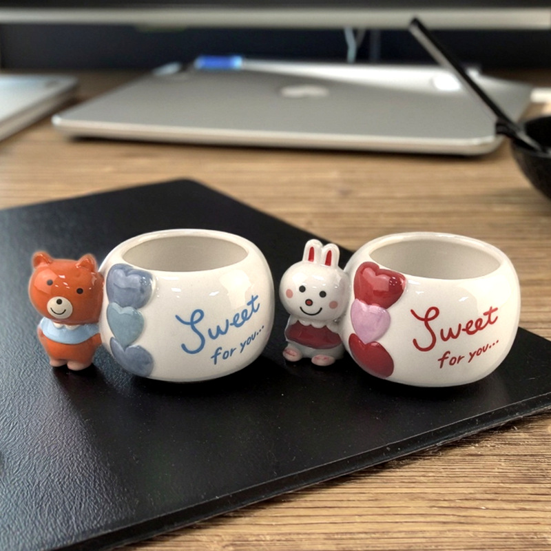 Regalo de graduación de alto valor facial lindo conejo mango mini marca taza de personalidad creativa casera taza de pareja
