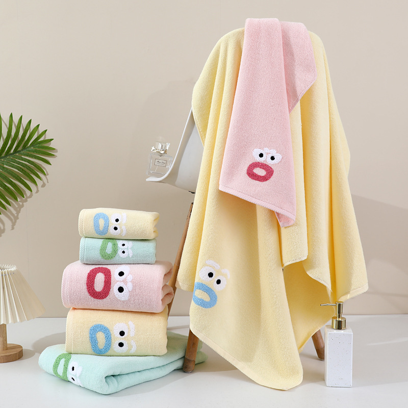 Pure Cotton Towel Manufacturer Wholesale New Soft and Delicate Absorbent Water Towel Ready-Made Cartoon Smiling Face Funny Household Towel