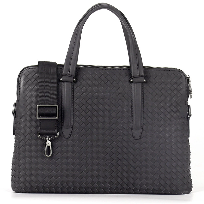 Prius brand 25 men's leather briefcase oil wax leather woven document bag double-zippered computer bag business man bag
