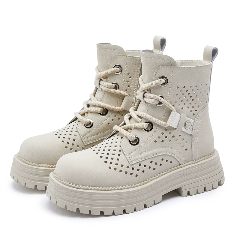 Большие желтые сапоги женские высотные полые сапоги Martin 2024 новые кожаные женские сапоги дыры ретро стиль