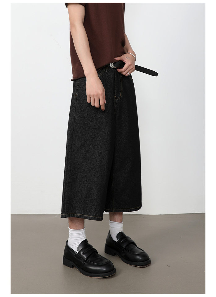 Quần short denim nữ ống rộng lửng kiểu Mỹ — Màu trắng, Màu xanh denim thô, Màu đen thô, Ngụy trang màu mơ chi tiết 27