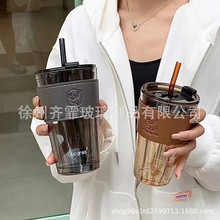 玻璃杯家用高颜值情侣水杯咖啡杯奶茶饮料吸管杯女办公室喝水杯子