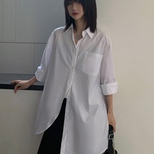 MILLAIDI春季2024新款BF风宽松设计感侧开叉不规则衬衫女长款衬衣