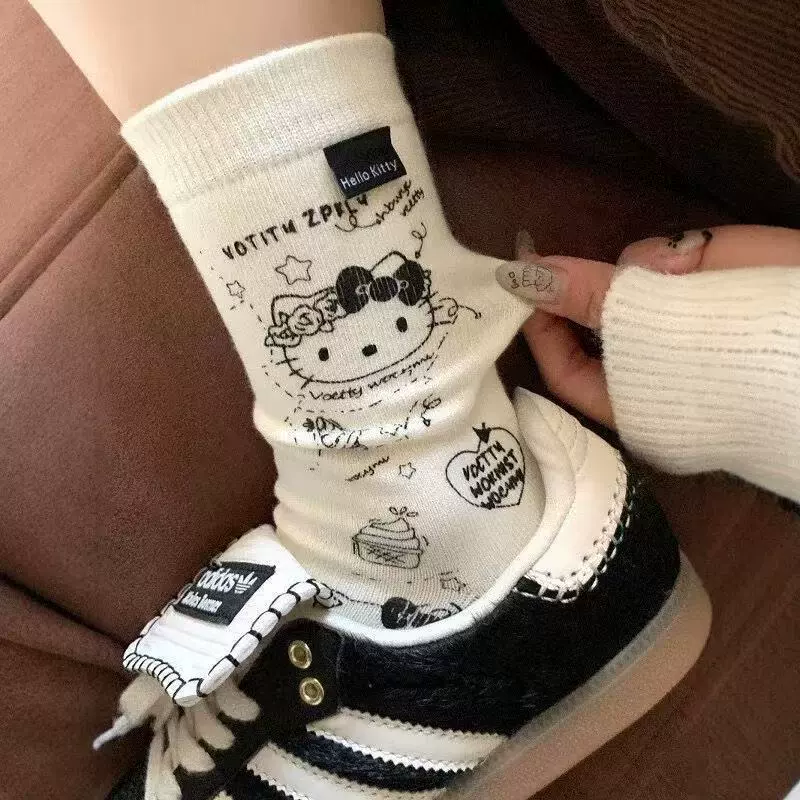 Hello Kitty, тёплые гольфы до колена, японский милый стиль, демисезонная осенняя модель, средней длины