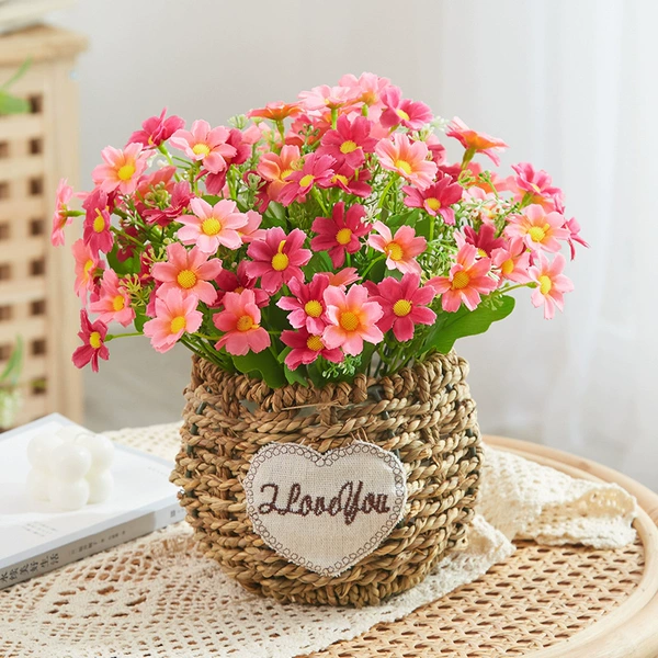 Ink green daisy rose+straw basket