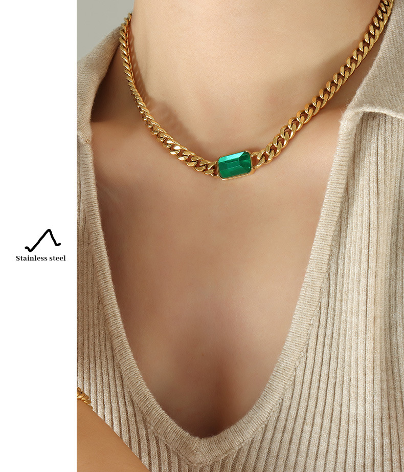 Zircon Inlay Material Bracelets, Necklace Classification PVD Coated Real Gold Plated 18K Gold Geometric 304 Stainless Steel Retro Waterproof Non Tarnish Bracelets Necklace