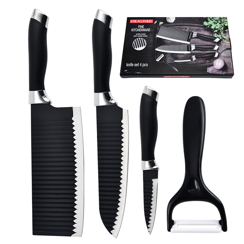 Fábrica directa de comercio exterior nueva cocina doméstica cuchillo de acero inoxidable cuchillo de cocina ondulado cuatro piezas en stock
