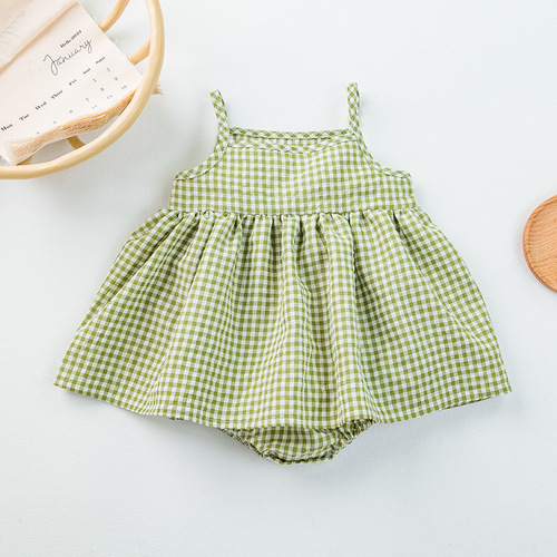 Summer sling baby bag fart dress Korean girl baby cotton summer thin plaid girl casual clothes