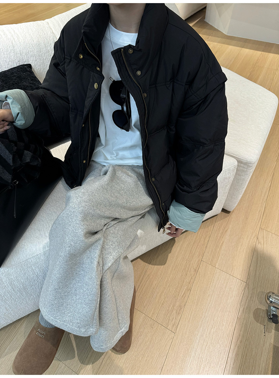 黎诺韩系休闲拼色白鸭绒羽绒服女2024冬季新款立领宽松面包服外套详情23