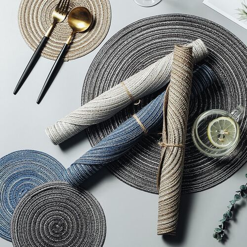 European round cotton gauze mat dining table plate heat insulation mat simple household woven non-slip washable placemat