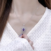 Purple set, necklace, ring, small design universal earrings, with gem, light luxury style