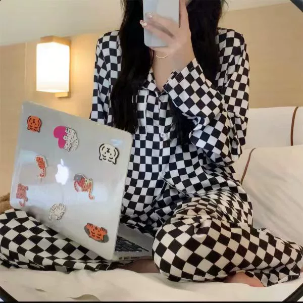 Long‑sleeve pajama cardigan, women’s cartoon print loungewear, relaxed fit, sizes M–XXL