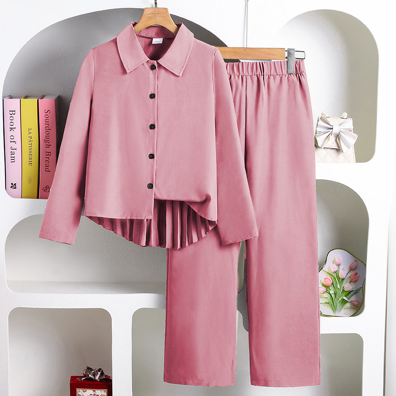 Comercio exterior ropa infantil primavera nueva moda europea y americana para niños y niñas de espalda prensada camisa de manga larga pantalones de piernas anchas